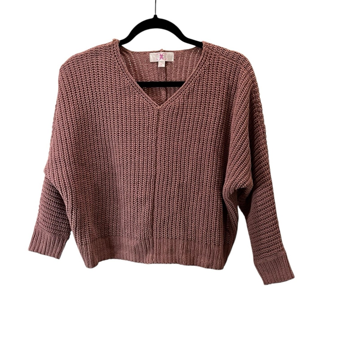 Chloe & Cyrus Tania V Neck Sweater Dark Pink Mauve Womens Size M