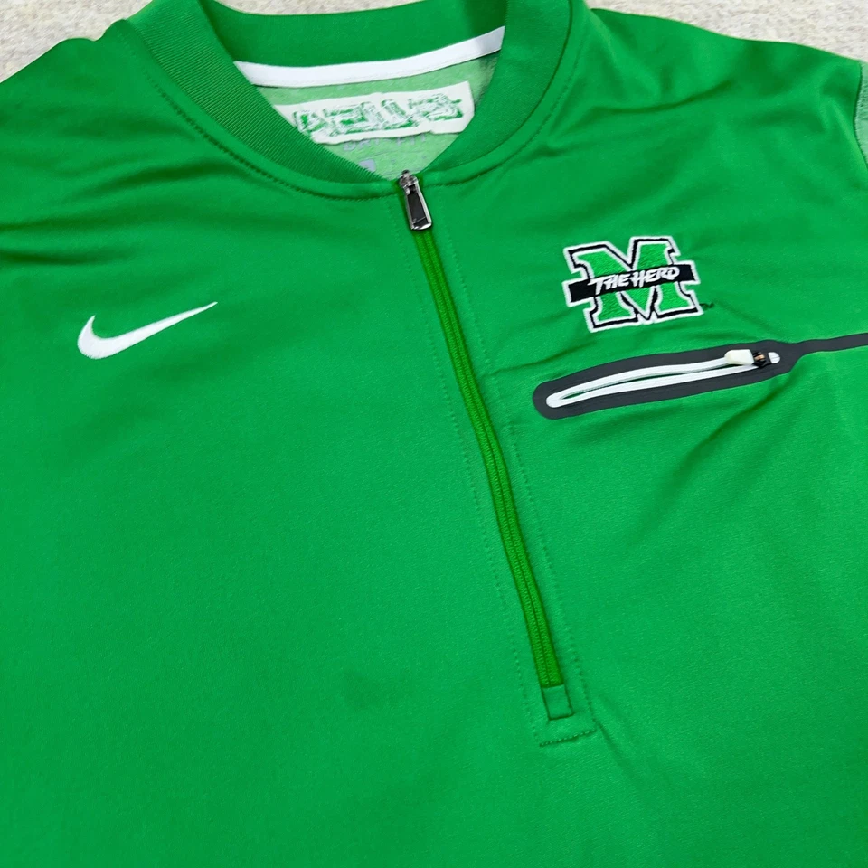 Мужской свитер Marshall Thundering Herd большой зеленый Nike Dri Fit с лезвием и воротником для гольфа - Изображение 4 из 4