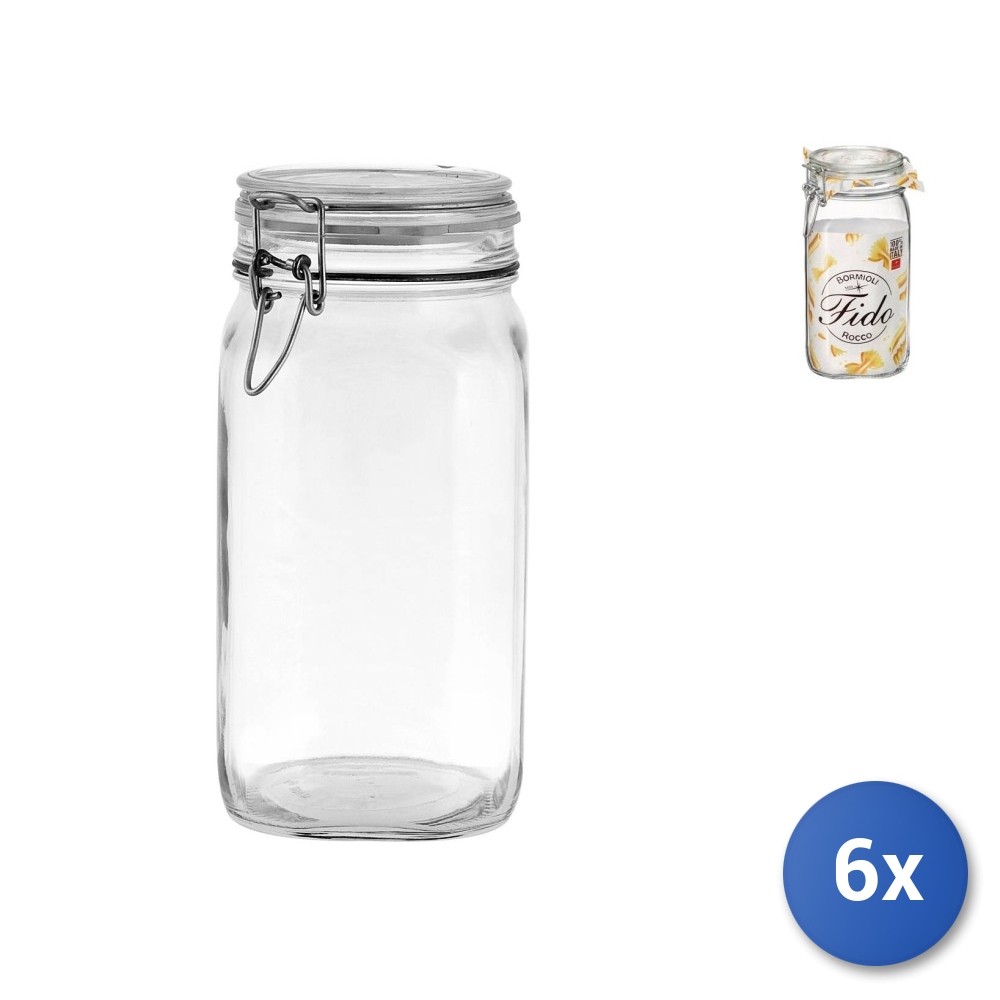 6x Bormioli Rocco Glass Jars Fido Hermetic Lid 1500 CC