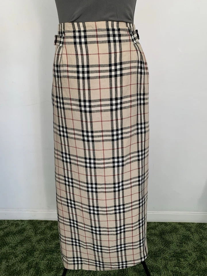 Vintage Burberry Beige Nova Check Linen Full Lined Skirt Sz 8 Waist 28” VGC - Image 4 of 4