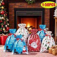 50X Large Christmas Sacks Reusable Drawstring Wrap Present Gift Party Bags M-XL