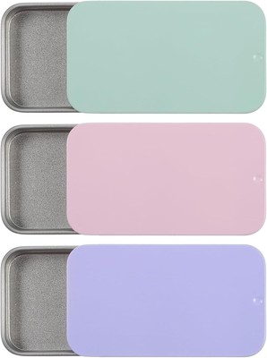 3Pcs Metal Box Containers Empty Slide Top Small Metal Container Rectangular Stor