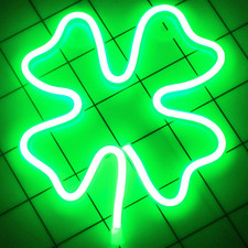 Neon Signs Shamrocks Shaped St. Patrick'S Day Decorations, Green LED Clover Neon