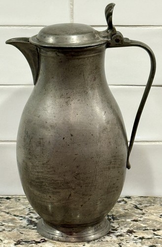 Antique Dutch Pewter Flagon Touchmark, Hinged Jacobshell Lid, Early 19th Century - Picture 12 of 24