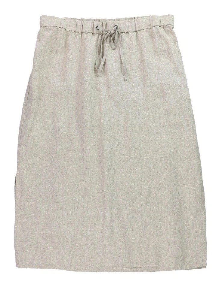 Eileen Fisher Linen Drawstring Straight Midi Skirt Unnat Size M $198