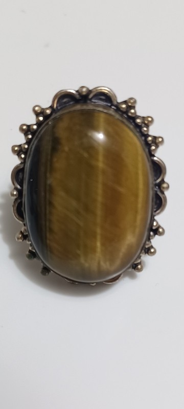 Silver Oval Tiger's Eye Bezel Native American Vintage Ring, Unisex Adults