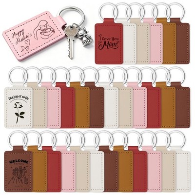 30 Pcs Leather Key Fob Kit, 6 Colors Leather Keychain Blanks, Rectangular PU ...