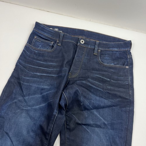 G-Star Raw 3301 Straight Tapered Denim Jeans Blue Dark Wash 32x32 Actual 35x32 - Picture 3 of 13