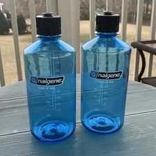2x LOT Nalgene 32oz Narrow Mouth Water Bottle Blue BPA Free Made in USA