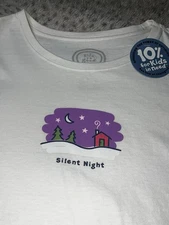 LIFE IS GOOD Christmas Holiday Silent Night Women’s T Shirt Crew Neck  LS L NWT