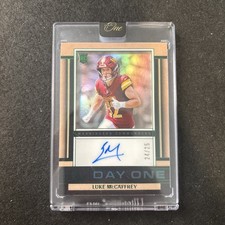 LUKE MCCAFFREY /25 GREEN ROOKIE AUTO ON CARD AUTO 2024 PANINI ONE COMMANDERS. rookie card picture