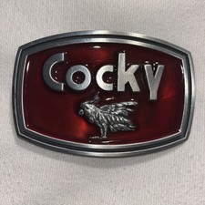 Cocky Silver Metal Red Enamel Rectangular 1.5 Belt Buckle Rooster Cock Bird