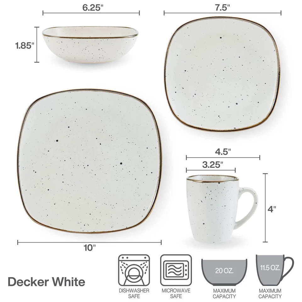 Decker Square 16 Piece Dinnerware Set, Service for 4, White Speckled - Image 4 of 4