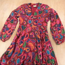 FARM RIO forest fruit print rayon asymmetrical hem maxi dress MEDIUM 301903