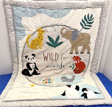Lambs Ivy Wild For Wildlife Baby Quilt 45x37 Panda Elephant Fox Penguin Turtle