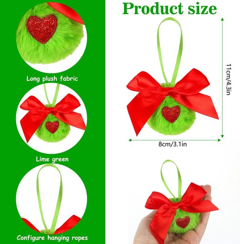 1/6pz Palline di Natale Pelose Verde Ornamenti con Fiocco Rosso per Decorazioni Festività P2E2 - Foto 13 di 20
