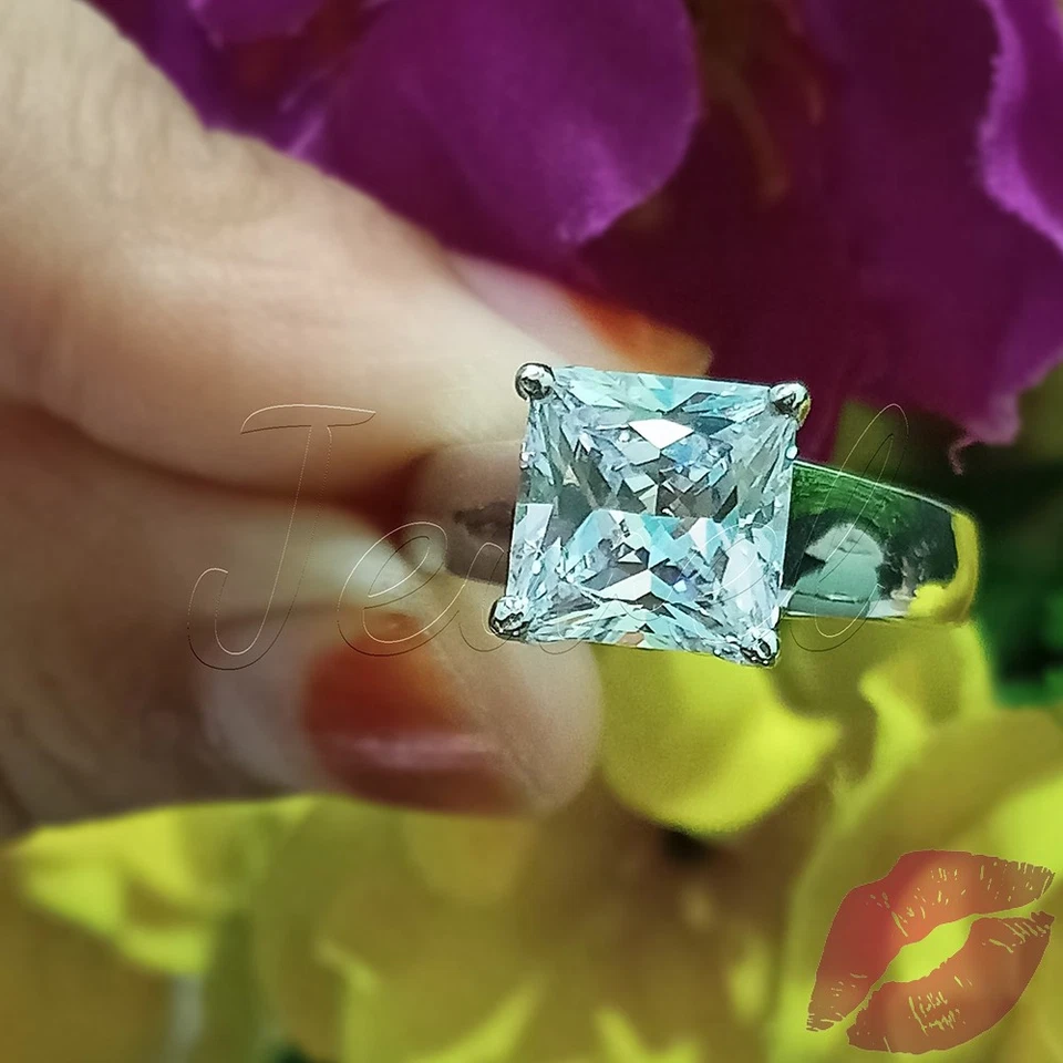 3Kt Prinzess Diamant Solitär Verlobungsring Hochzeit Ring Weißgold-Finish Silber - Bild 2 von 4