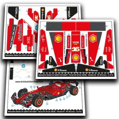 BRICKSTICKERSHOP Pegatina Alternativa para Set 42207 - Coche Ferrari SF-24 (Versión 04, Librea SF-25)