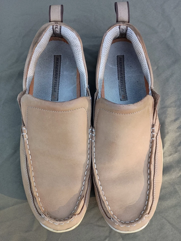 Margaritaville Anchor Boat Zapatos Para Hombres 11 Cuero Tostado Mocasines Sin Cordones Jimmy Buff Foto 3 de 4