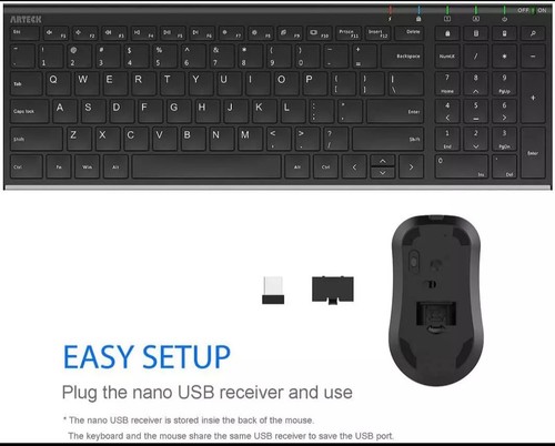 Combo de teclado y mouse inalámbricos Arteck 2.4G HW193MW162 acero inoxidable ultra delgado Fu - Imagen 3 de 7