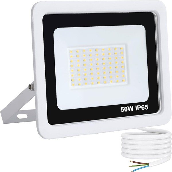LED Strahler AußEn 50W 5000 Lumen 4500K Neutralweiß IP65 Fluter Weiß GehäUse-image