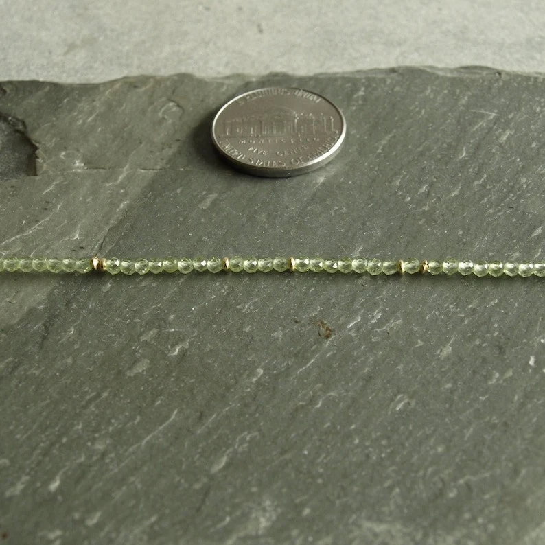 2-3MM A++ Dainty Peridot Faceted Round Gemstone Gold Filled Beads Bracelet 6-8'' - Image 4 of 4