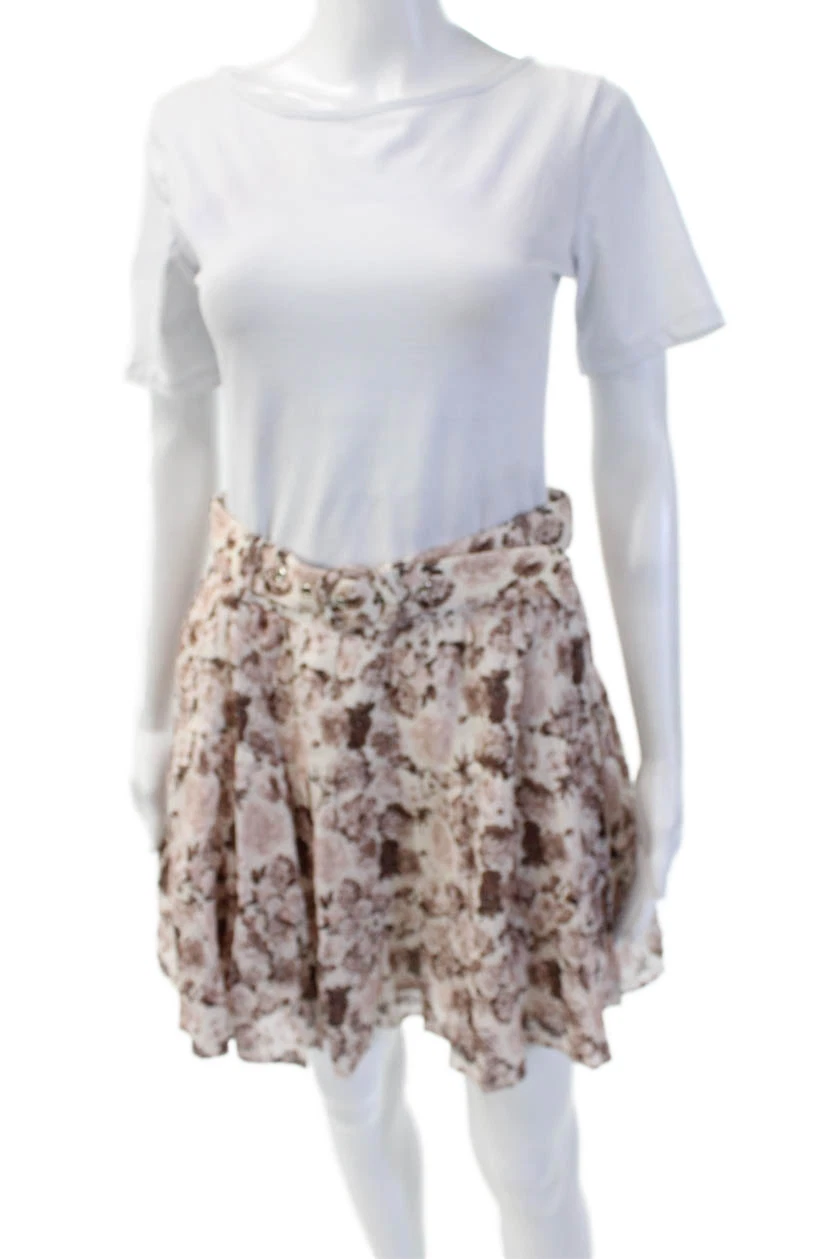 English Factory Women A-Line Pleated Floral Linen Blend Mini Skirt Size S