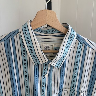 O Neill NWT Blue Oasis Eco Stripe Hawaiian Organic Cotton Blend SS Shirt Mens XL