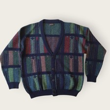 Vintage Paco Calvari Wool Cardigan 90s Geometric Abstract Grandpa Oversize L XL