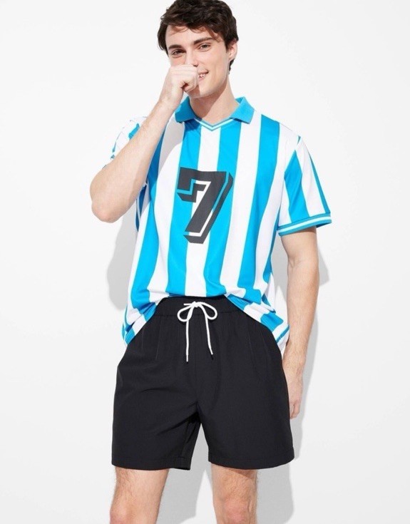 Camiseta de fútbol a rayas azules y blancas de uso original para hombre talla L