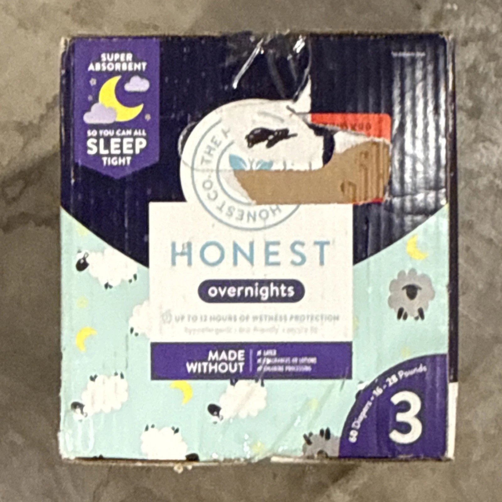 Honest Overnights Size 3 Disposable Diapers 60 Count Multicolor Unisex