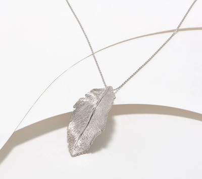 Italian Silver Textured Leaf Necklace 18'' Rhodium-Plated Sterling Silver