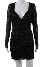 Saylor Womens Metallic Long Sleeve V Neck Pencil Dress Black Size S