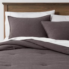 California King Space Dyed Cotton Linen Comforter Sham Set Dark Gray