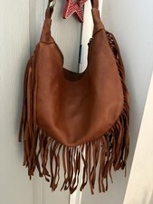 Fatface Fringed Brown Leather Bag 