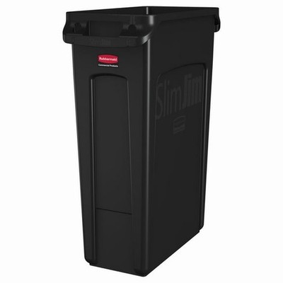 Rubbermaid Commercial Slim Jim 23 Gal Venting Channel Trash Can Black