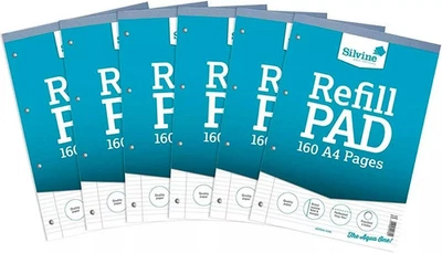 SILVINE A4 Lined Refill Pad Paper White Margin 160 Page Office Writing Notebook 80gsm
