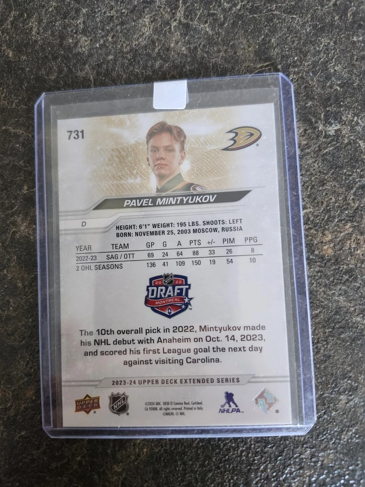 2023-24 Upper Deck Extended Series Draft Day Pavel Mintyukov Card# 731 - Image 2 of 2