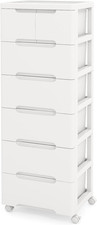 7-Drawer Plastic Rolling Storage Cart, Mobile Storage Cabinet with 4 Universal W
