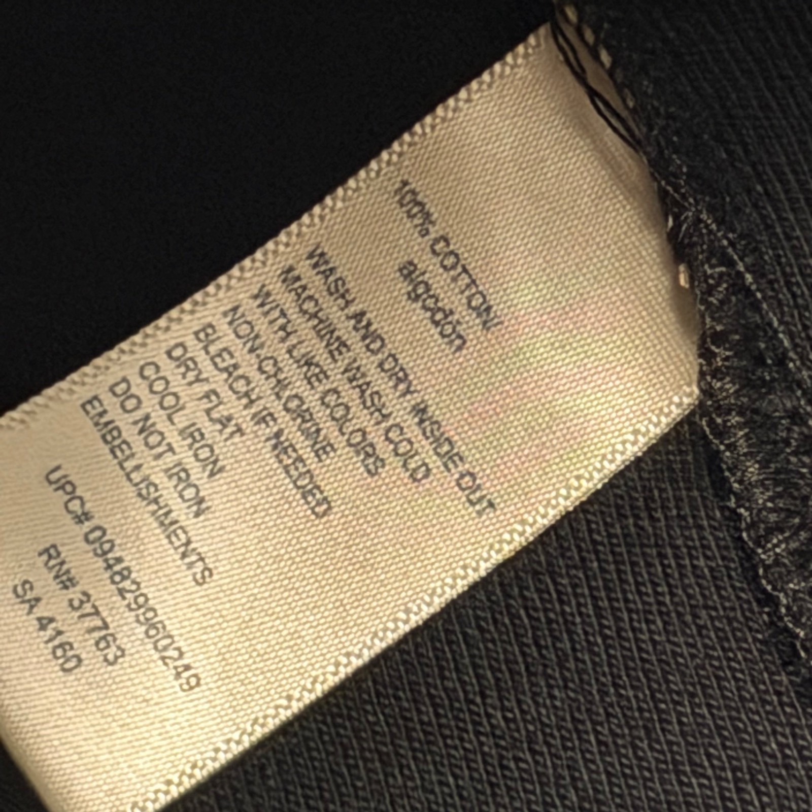 Rafaella Black V-Neck Top With Rhinestone Trim Long Sleeves Sz  L shirt. NWT