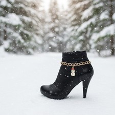 Women 2PCS Gold Metal Boot Chain Bracelet Snowman Charm Shoe Anklet Present Gift