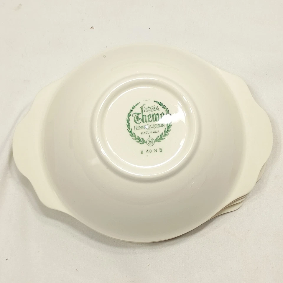 6 винтажных чаш из яичной скорлупы Homer Laughlin с золотым ободком и тиснеными ручками из виноградной лозы - Изображение 3 из 4