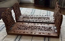Vintage Hand Carved India Floral Adjustable Slide Book CD DVD Rack Sheesham Wood