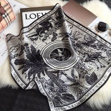 100 Mulberry Silk 20'' Small Scarf For Women Neckerchief Wrap Black White Tree