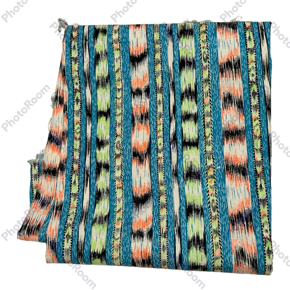 Patterned Soft Canvas Sewing Fabric White Green Teal Black 36" x 30" w - Image 2 of 3