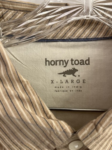 Horny Toad Men’s Long Sleeve Button Down Tan Stripes Dress Shirt Size L - Picture 7 of 15