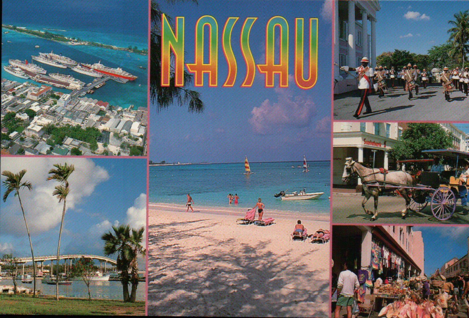 Nassau, The Bahamas, Paradise Island Bridge, Horse Carriage, Beach --- Postcard