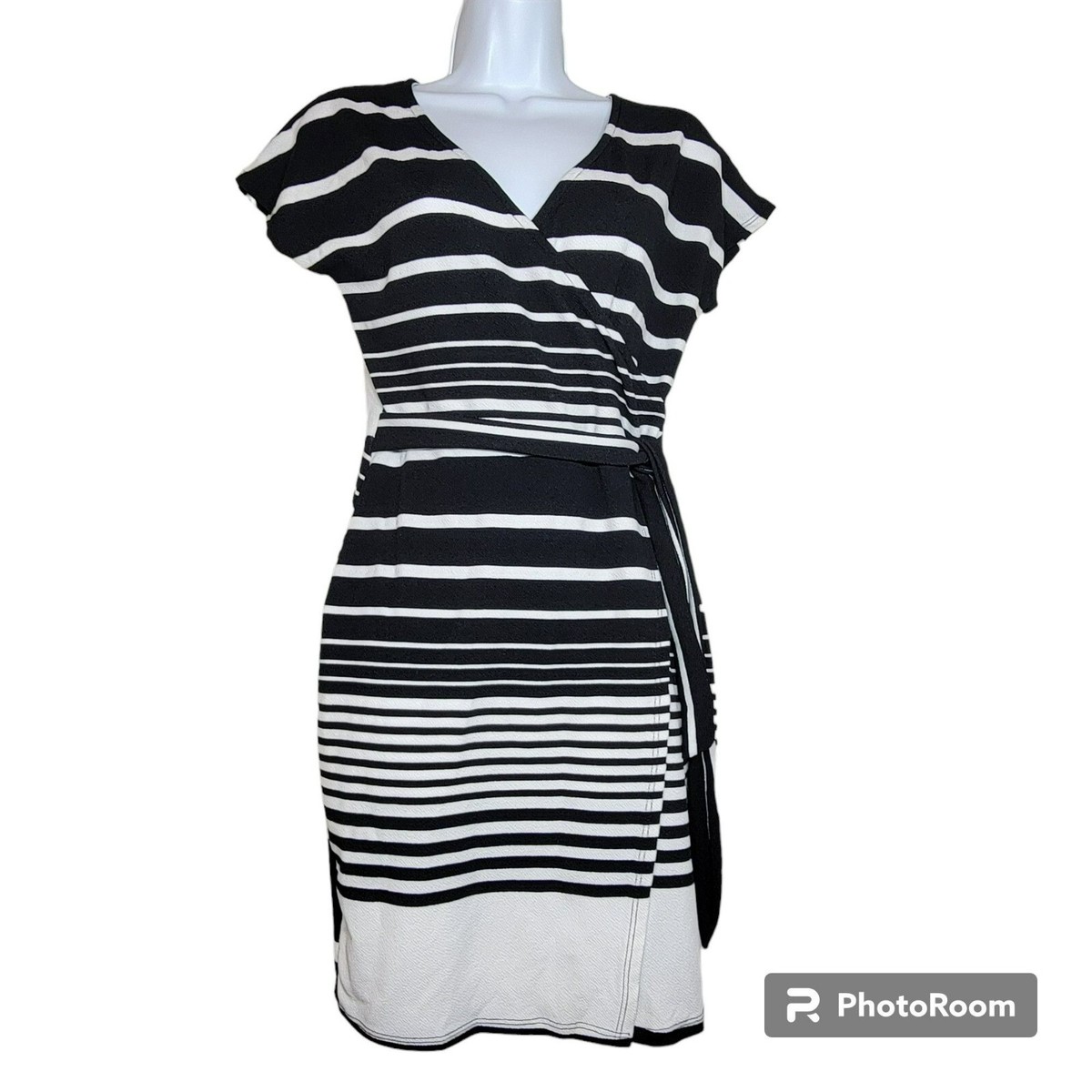 Rebel Sugar Dress, Women S, Black White Stripe Color Block, Faux Wrap, GUC