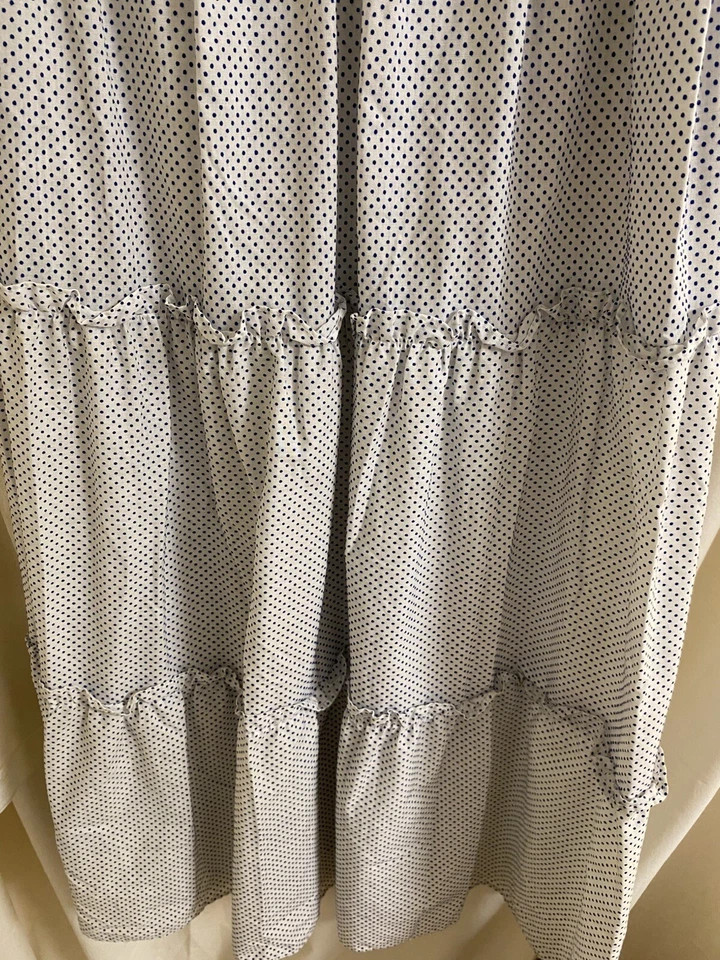Vintage Prairie Maxi Dress Little Girls JC Penney Sz 12 Swiss Dot White Navy - Image 4 of 4