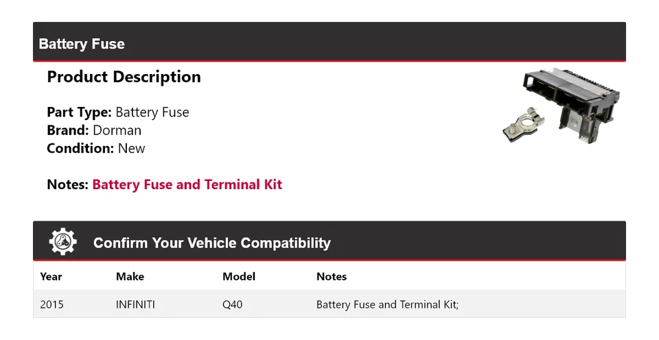Fusible de batería Infiniti Q40 Dorman 2015 Foto 2 de 4